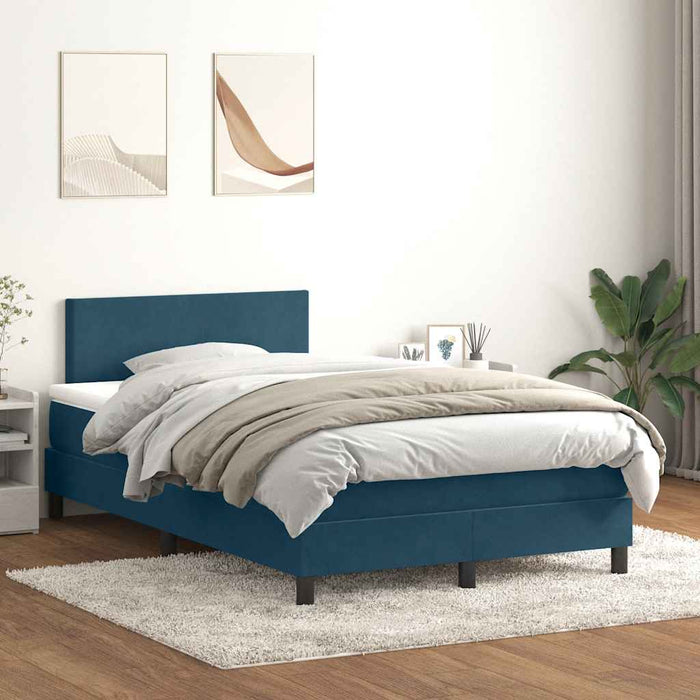 Pat cu arcuri cu saltea și LED, albastru închis, 120x220 cm, catifea WALTI
