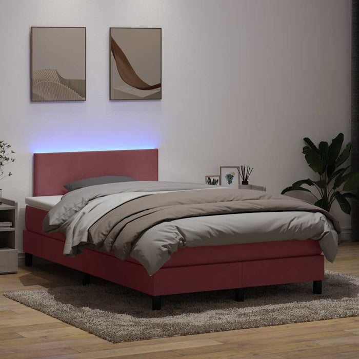 Pat cu arcuri cu saltea și LED, roz, 120x220 cm, catifea WALTI