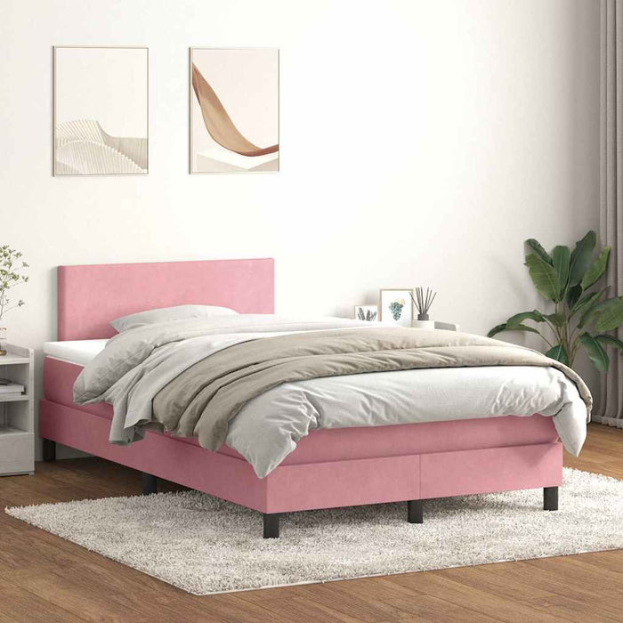 Pat cu arcuri cu saltea și LED, roz, 120x220 cm, catifea WALTI