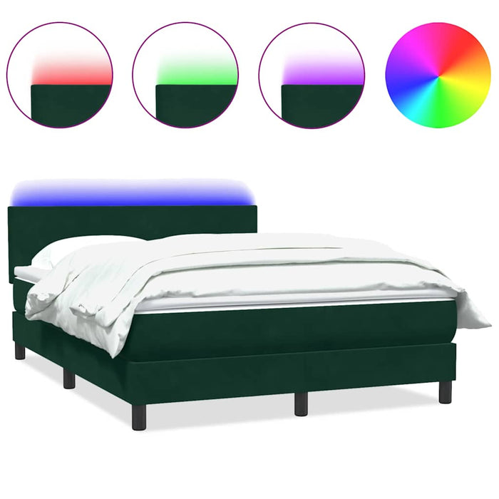 Pat cu arcuri cu saltea și LED, verde închis, 160x220 cm, catifea - WALTI WALTI