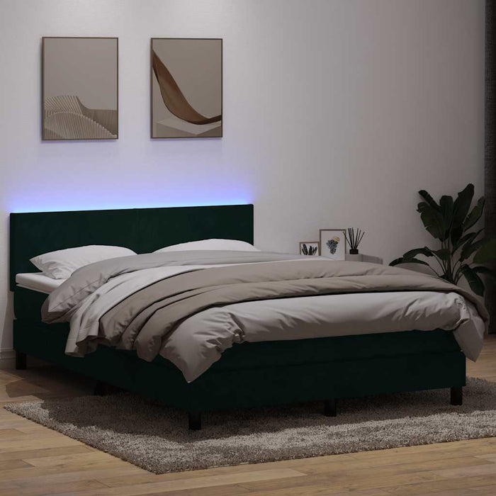 Pat cu arcuri cu saltea și LED, verde închis, 160x220 cm, catifea - WALTI WALTI