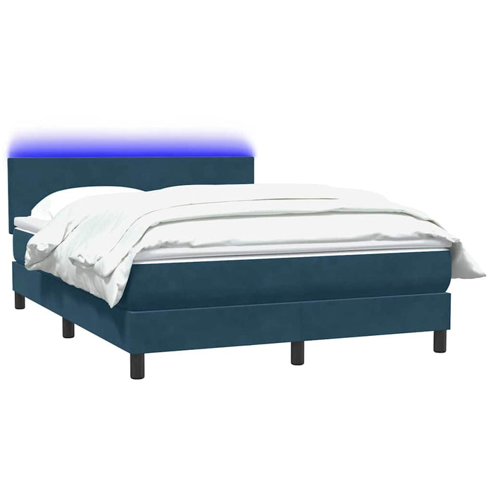 Pat cu arcuri cu saltea și LED, albastru închis, 160x220 cm, catifea WALTI