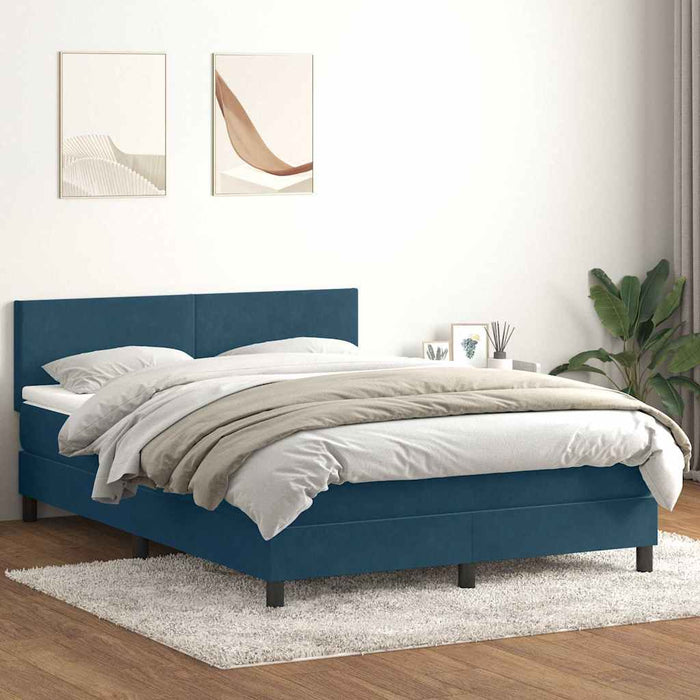 Pat cu arcuri cu saltea și LED, albastru închis, 160x220 cm, catifea WALTI