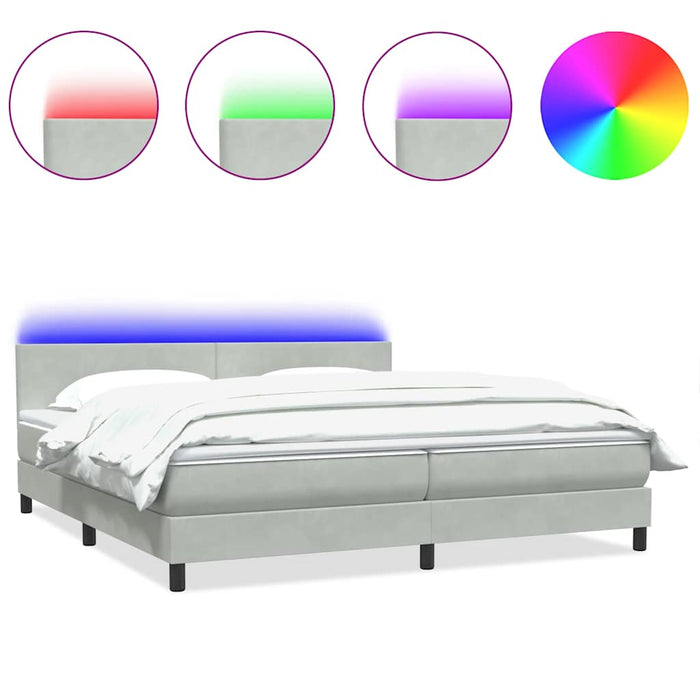 Pat cu arcuri cu saltea și LED gri deschis 180x220 cm catifea WALTI