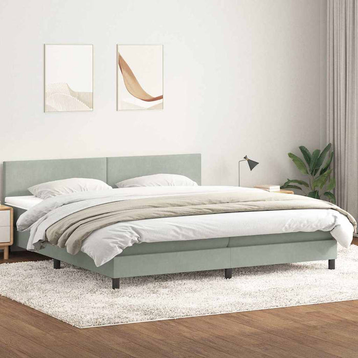 Pat cu arcuri cu saltea și LED gri deschis 180x220 cm catifea WALTI