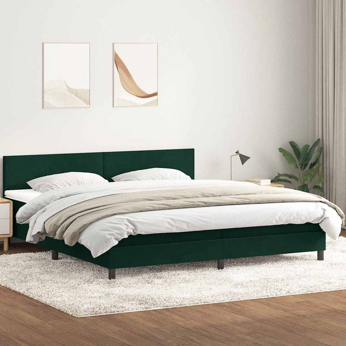 Pat cu arcuri cu saltea și LED, verde închis, 180x220 cm, catifea - WALTI WALTI