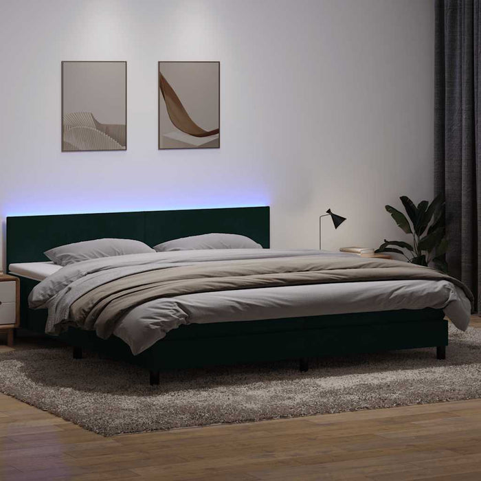 Pat cu arcuri cu saltea și LED, verde închis, 180x220 cm, catifea - WALTI WALTI