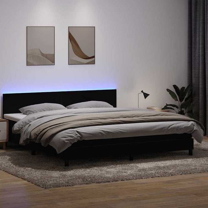 Pat cu arcuri cu saltea și LED, negru, 200x220 cm, catifea WALTI