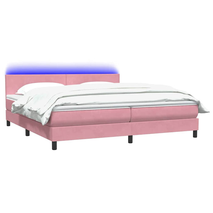 Pat cu arcuri cu saltea și LED, roz, 200x220 cm, catifea WALTI