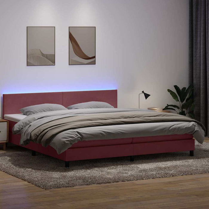 Pat cu arcuri cu saltea și LED, roz, 200x220 cm, catifea WALTI