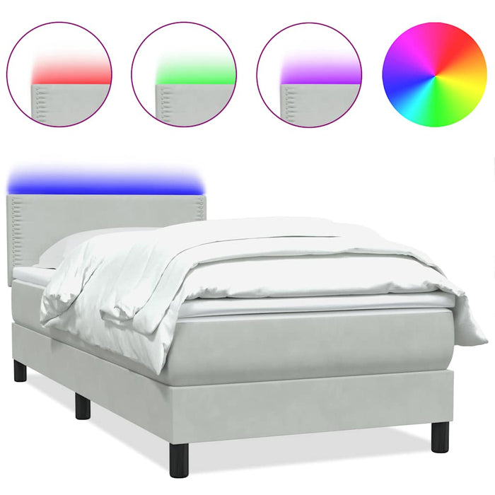 Pat cu arcuri cu saltea și LED, gri deschis, 80x210 cm, catifea - WALTI WALTI