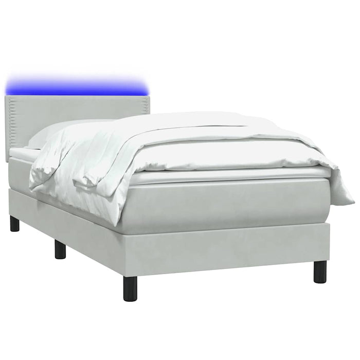 Pat cu arcuri cu saltea și LED, gri deschis, 80x210 cm, catifea - WALTI WALTI