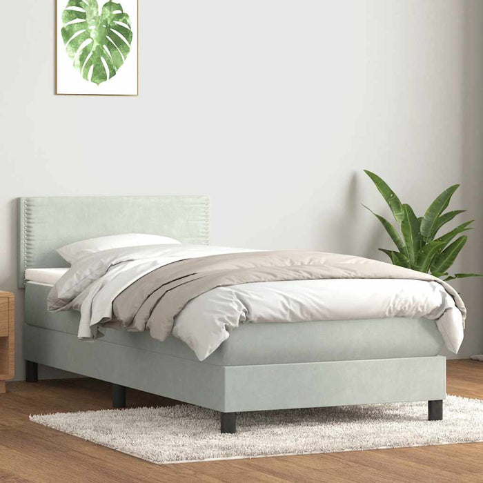 Pat cu arcuri cu saltea și LED, gri deschis, 80x210 cm, catifea - WALTI WALTI