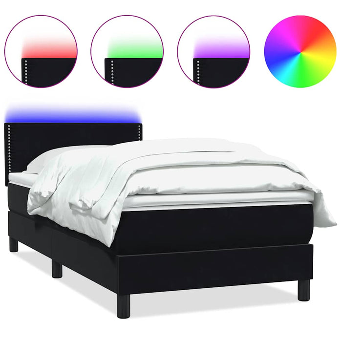 Pat cu arcuri cu saltea și LED, negru, 80x210 cm, catifea WALTI