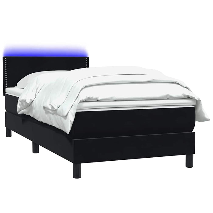 Pat cu arcuri cu saltea și LED, negru, 80x210 cm, catifea WALTI