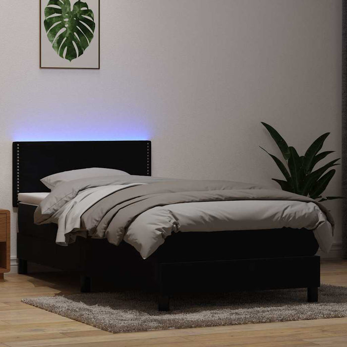 Pat cu arcuri cu saltea și LED, negru, 80x210 cm, catifea WALTI