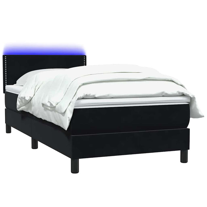 Pat cu arcuri cu saltea și LED, negru, 90x210 cm, catifea - WALTI WALTI