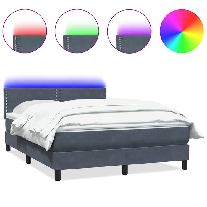 Pat cu arcuri cu saltea și LED, gri închis, 160x210 cm, catifea WALTI
