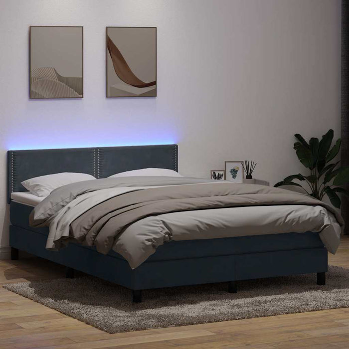 Pat cu arcuri cu saltea și LED, gri închis, 160x210 cm, catifea WALTI