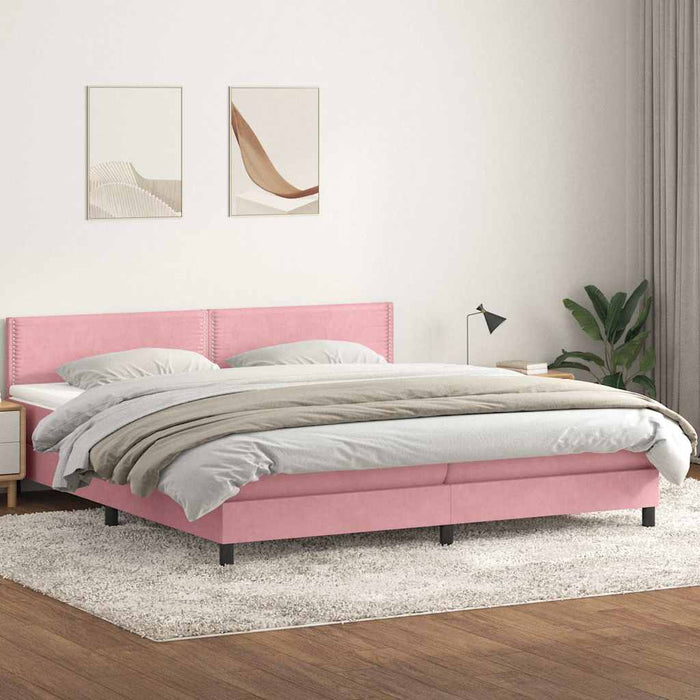 Pat cu arcuri cu saltea și LED, roz, 180x210 cm, catifea WALTI