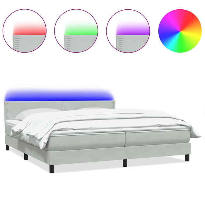 Pat cu arcuri cu saltea și LED, gri deschis, 200x210 cm, catifea WALTI