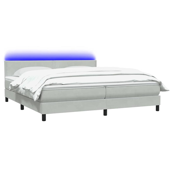 Pat cu arcuri cu saltea și LED, gri deschis, 200x210 cm, catifea WALTI