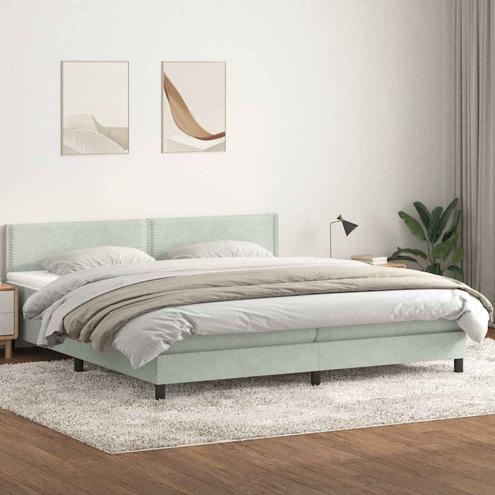Pat cu arcuri cu saltea și LED, gri deschis, 200x210 cm, catifea WALTI