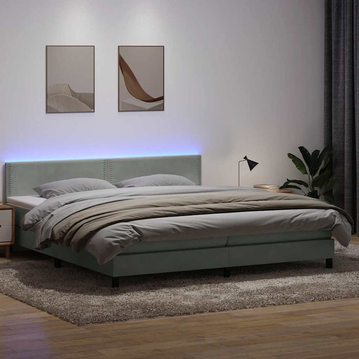 Pat cu arcuri cu saltea și LED, gri deschis, 200x210 cm, catifea WALTI