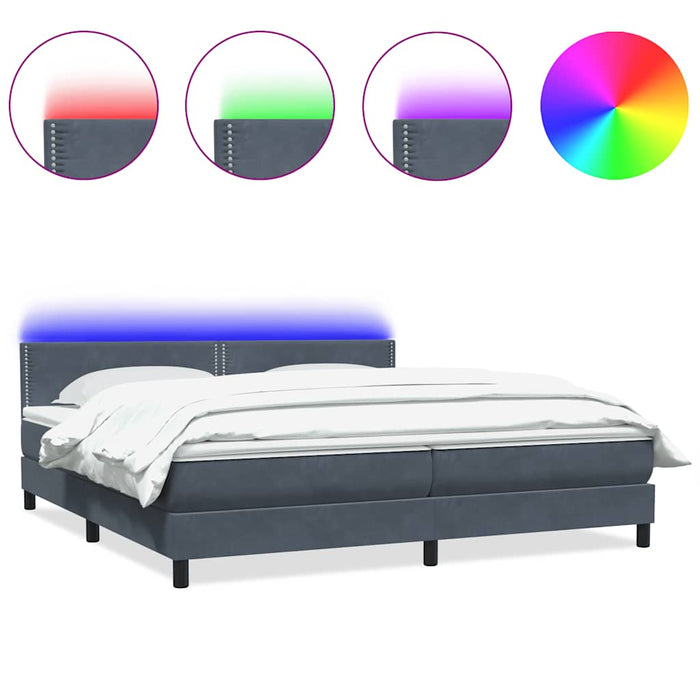 Pat cu arcuri cu saltea și LED, gri închis, 200x210 cm, catifea WALTI