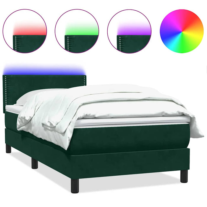 Pat cu arcuri cu saltea și LED, verde închis, 80x220 cm, catifea - WALTI WALTI