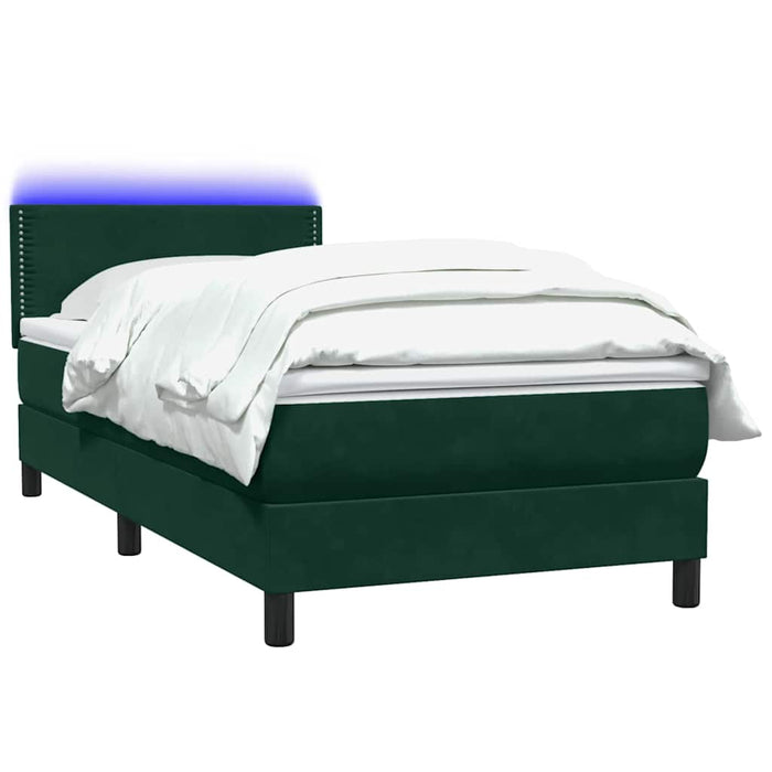 Pat cu arcuri cu saltea și LED, verde închis, 80x220 cm, catifea - WALTI WALTI