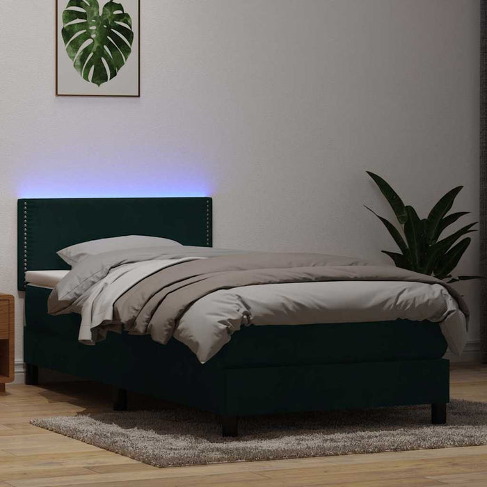 Pat cu arcuri cu saltea și LED, verde închis, 80x220 cm, catifea - WALTI WALTI