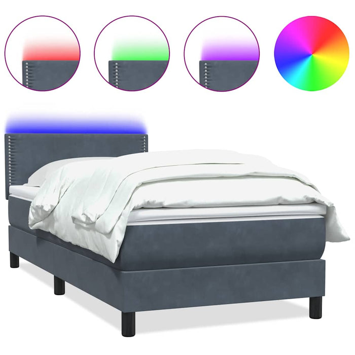 Pat cu arcuri cu saltea și LED, gri închis, 90x220 cm, catifea - WALTI WALTI