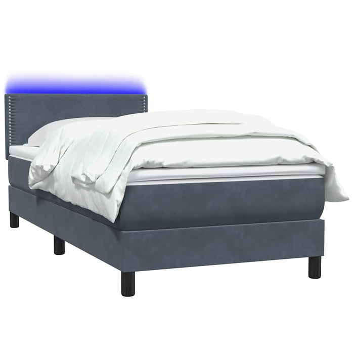 Pat cu arcuri cu saltea și LED, gri închis, 90x220 cm, catifea - WALTI WALTI