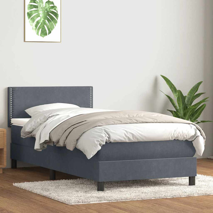Pat cu arcuri cu saltea și LED, gri închis, 90x220 cm, catifea - WALTI WALTI