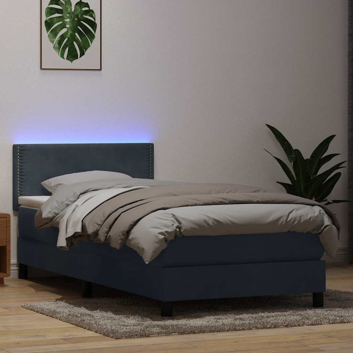 Pat cu arcuri cu saltea și LED, gri închis, 90x220 cm, catifea - WALTI WALTI