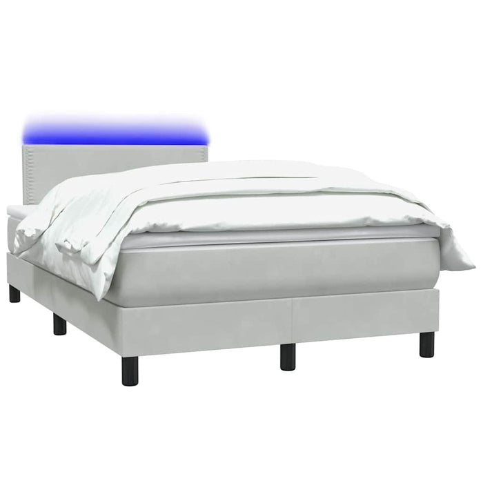 Pat cu arcuri cu saltea și LED, gri deschis, 120x220 cm, catifea WALTI