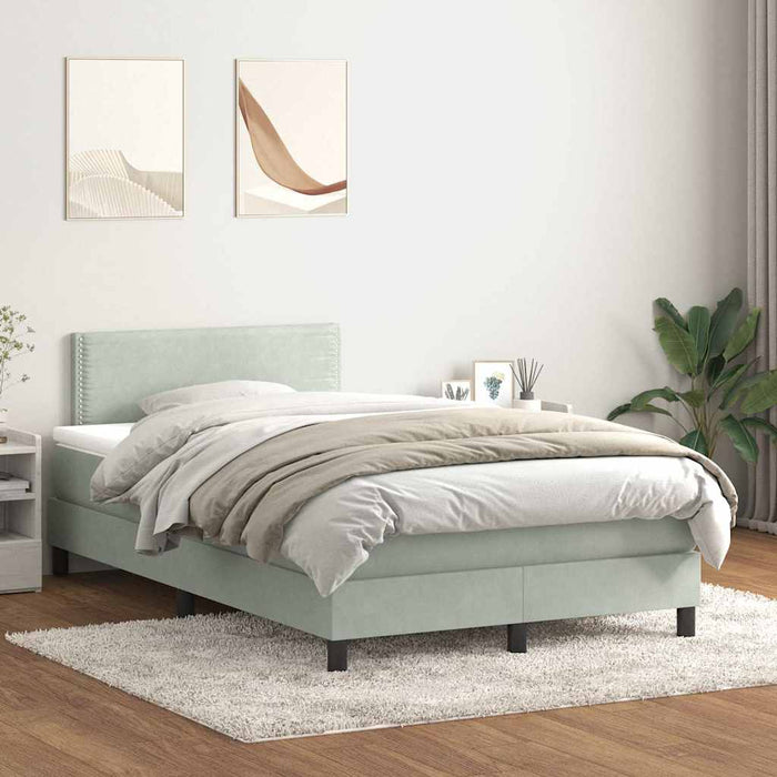 Pat cu arcuri cu saltea și LED, gri deschis, 120x220 cm, catifea WALTI