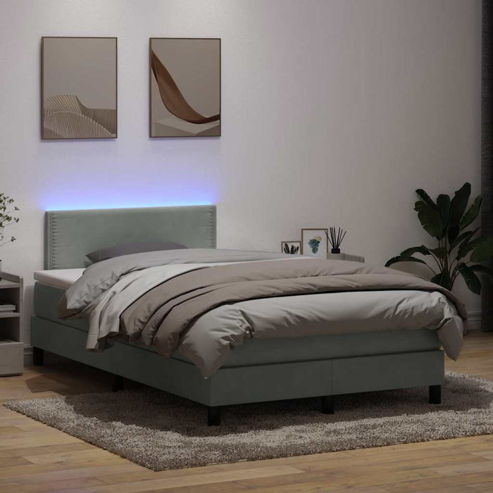 Pat cu arcuri cu saltea și LED, gri deschis, 120x220 cm, catifea WALTI