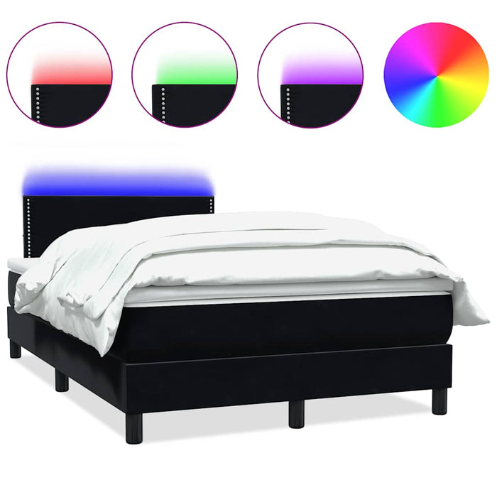Pat cu arcuri cu saltea și LED, negru, 120x220 cm, catifea WALTI
