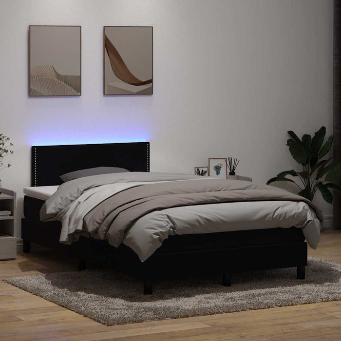 Pat cu arcuri cu saltea și LED, negru, 120x220 cm, catifea WALTI