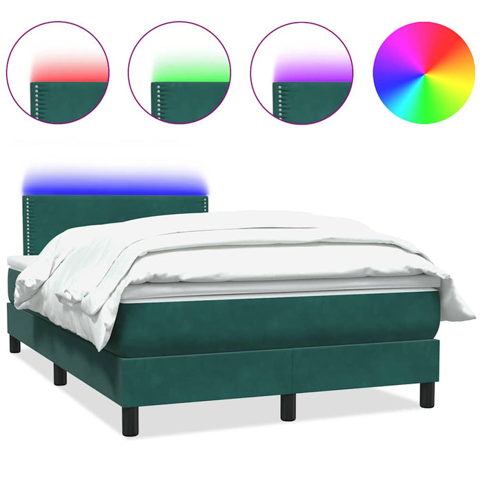Pat cu arcuri cu saltea și LED, verde închis, 120x220 cm, catifea WALTI