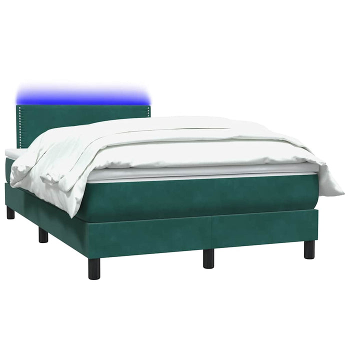 Pat cu arcuri cu saltea și LED, verde închis, 120x220 cm, catifea WALTI