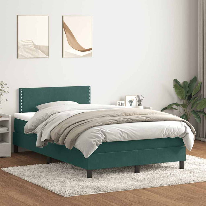 Pat cu arcuri cu saltea și LED, verde închis, 120x220 cm, catifea WALTI