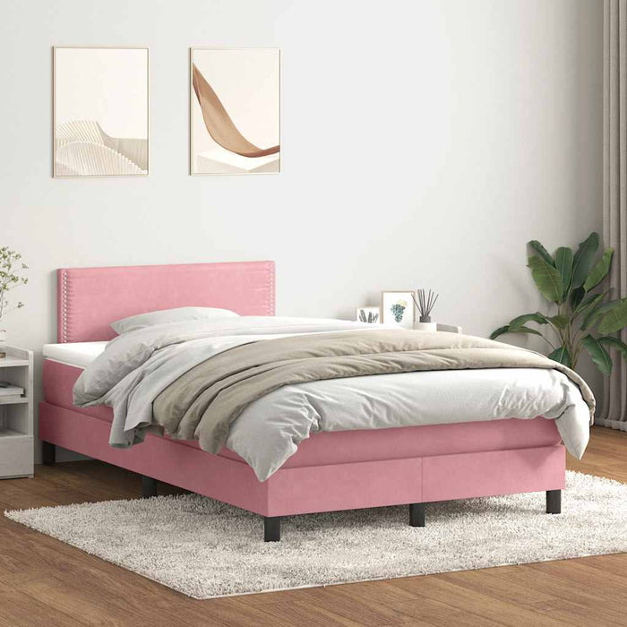 Pat cu arcuri cu saltea și LED, roz, 120x220 cm, catifea WALTI