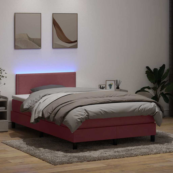 Pat cu arcuri cu saltea și LED, roz, 120x220 cm, catifea WALTI