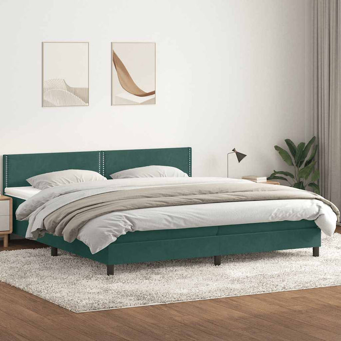 Pat cu arcuri cu saltea și LED, verde închis, 180x220 cm, catifea WALTI