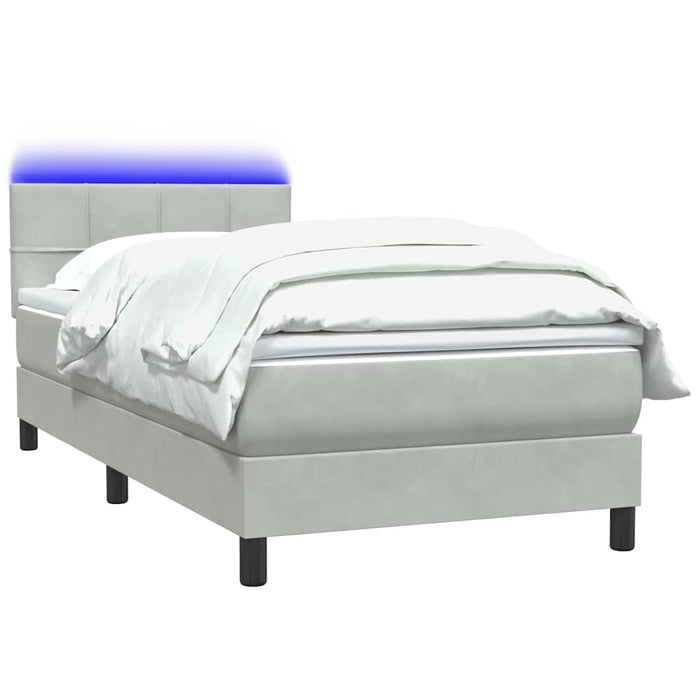 Pat cu arcuri cu saltea și LED, gri deschis, 80x210 cm, catifea - WALTI WALTI