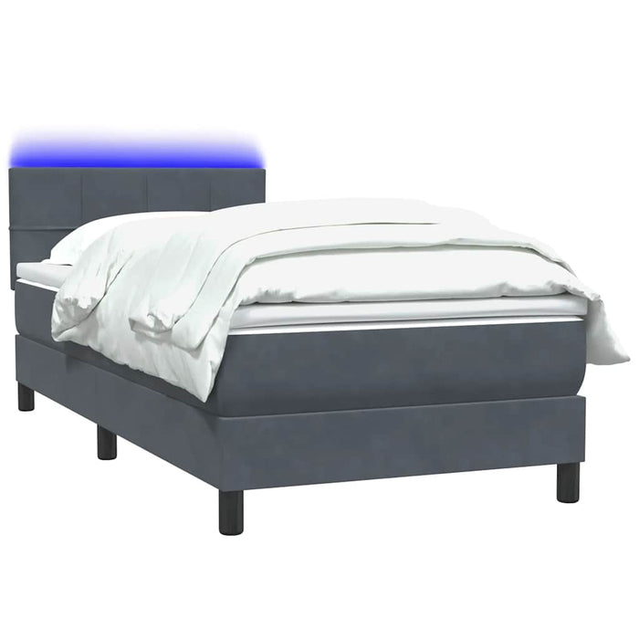 Pat cu arcuri cu saltea și LED, gri închis, 80x210 cm, catifea - WALTI WALTI