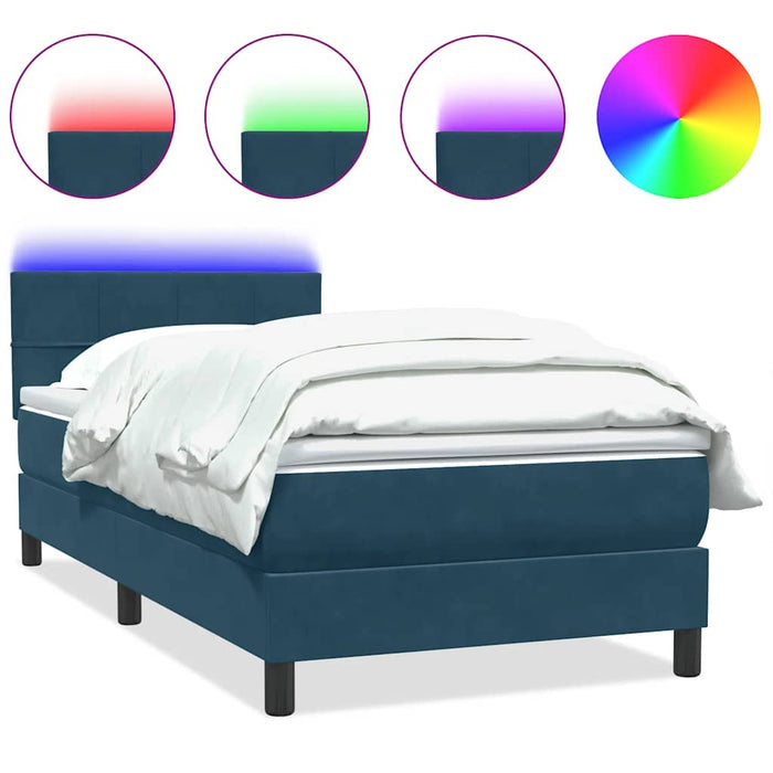 Pat cu arcuri cu saltea și LED, albastru închis, 80x210 cm, catifea WALTI
